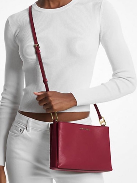 Michael Kors Handbags - Michael Kors Trisha Medium Crossbody Bag-Cherry